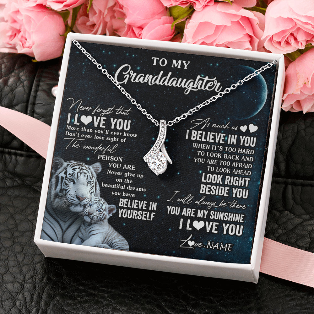 Alluring Beauty Necklace 14K White Gold Finish | 2 | Personalized To My Granddaughter Necklace From Grandma Never Forget I Love You White Tiger Granddaughter Birthday Christmas Customized Gift Box Message Card | siriusteestore