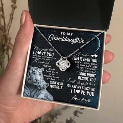Love Knot Necklace 14K White Gold Finish | 2 | Personalized To My Granddaughter Necklace From Grandma Never Forget I Love You White Tiger Granddaughter Birthday Christmas Customized Gift Box Message Card | siriusteestore
