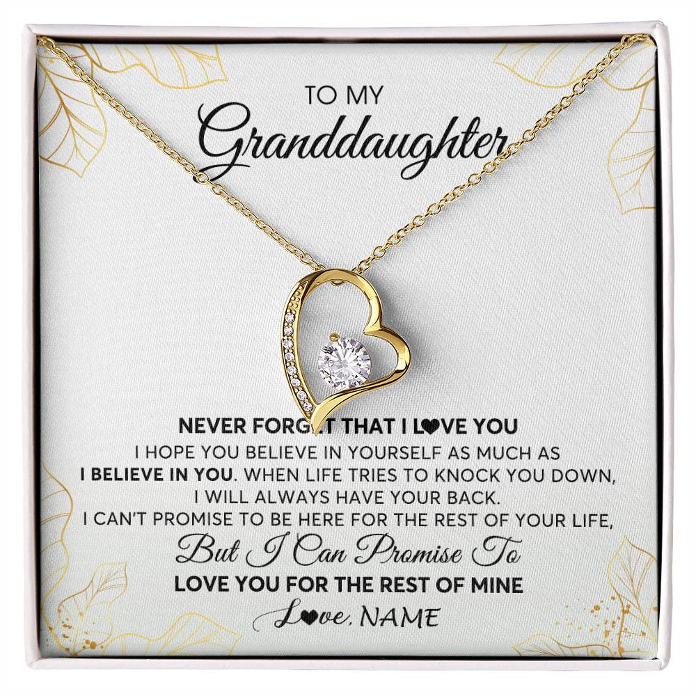 Forever Love Necklace 18K Yellow Gold Finish | 1 | Personalized To My Granddaughter Necklace From Grandma Never Forget That I Love You Granddaughter Birthday Christmas Customized Gift Box Message Card | siriusteestore