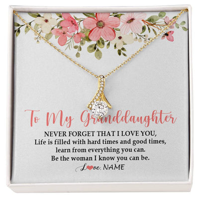 Alluring Beauty Necklace 18K Yellow Gold Finish | Personalized To My Granddaughter Necklace From Grandma Never Forget That I Love You Granddaughter Jewelry Birthday Christmas Customized Gift Box Message Card | siriusteestore
