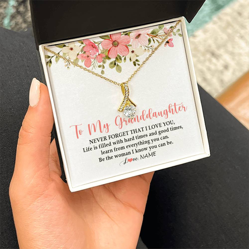 Alluring Beauty Necklace 18K Yellow Gold Finish | Personalized To My Granddaughter Necklace From Grandma Never Forget That I Love You Granddaughter Jewelry Birthday Christmas Customized Gift Box Message Card | siriusteestore