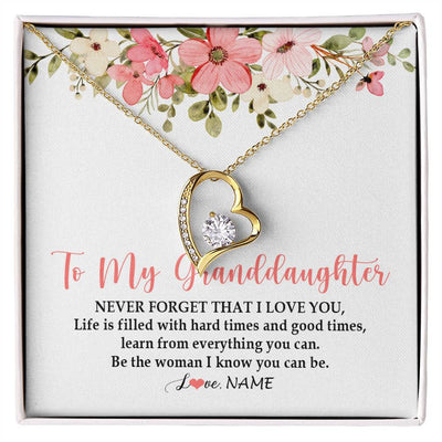 Forever Love Necklace 18K Yellow Gold Finish | Personalized To My Granddaughter Necklace From Grandma Never Forget That I Love You Granddaughter Jewelry Birthday Christmas Customized Gift Box Message Card | siriusteestore