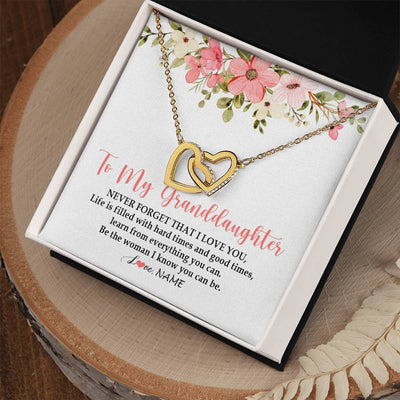 Interlocking Hearts Necklace 18K Yellow Gold Finish | Personalized To My Granddaughter Necklace From Grandma Never Forget That I Love You Granddaughter Jewelry Birthday Christmas Customized Gift Box Message Card | siriusteestore