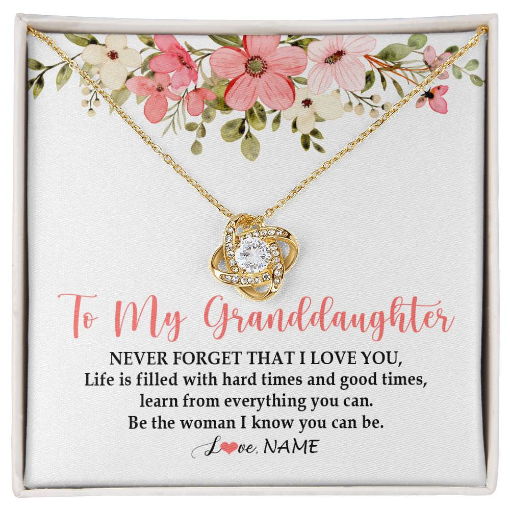 Love Knot Necklace 18K Yellow Gold Finish | Personalized To My Granddaughter Necklace From Grandma Never Forget That I Love You Granddaughter Jewelry Birthday Christmas Customized Gift Box Message Card | siriusteestore