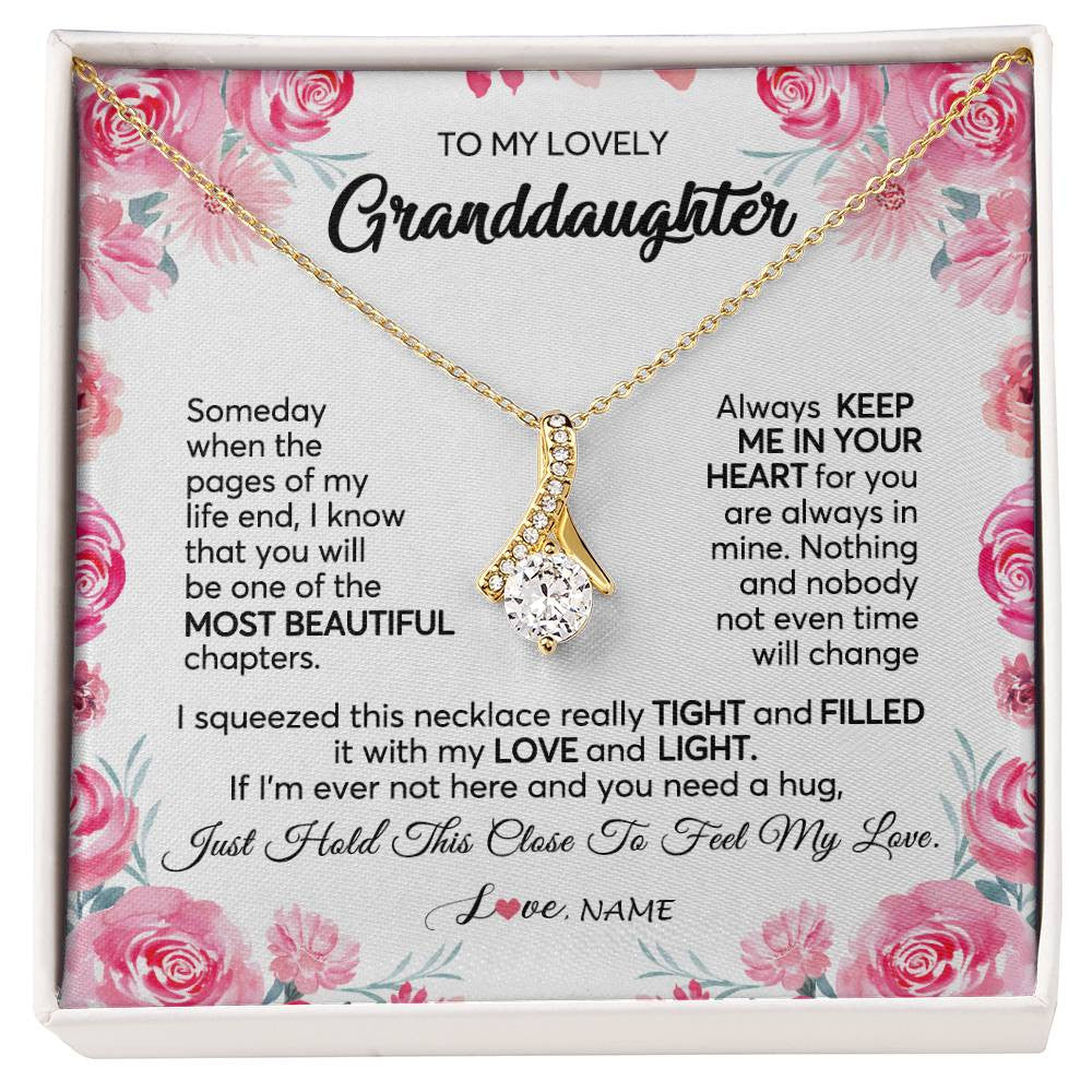 Alluring Beauty Necklace 18K Yellow Gold Finish | 1 | Personalized To My Granddaughter Necklace From Grandma Papa Always Keep Me in Your Heart Granddaughter Birthday Christmas Customized Gift Box Message Card | siriusteestore