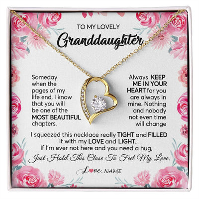 Forever Love Necklace 18K Yellow Gold Finish | 1 | Personalized To My Granddaughter Necklace From Grandma Papa Always Keep Me in Your Heart Granddaughter Birthday Christmas Customized Gift Box Message Card | siriusteestore