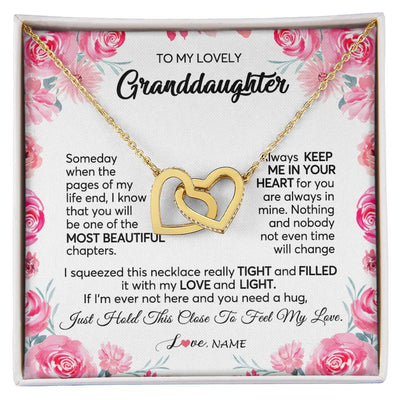 Interlocking Hearts Necklace 18K Yellow Gold Finish | 1 | Personalized To My Granddaughter Necklace From Grandma Papa Always Keep Me in Your Heart Granddaughter Birthday Christmas Customized Gift Box Message Card | siriusteestore