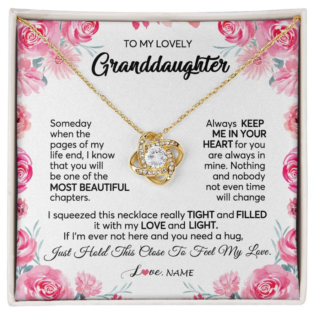 Love Knot Necklace 18K Yellow Gold Finish | 1 | Personalized To My Granddaughter Necklace From Grandma Papa Always Keep Me in Your Heart Granddaughter Birthday Christmas Customized Gift Box Message Card | siriusteestore