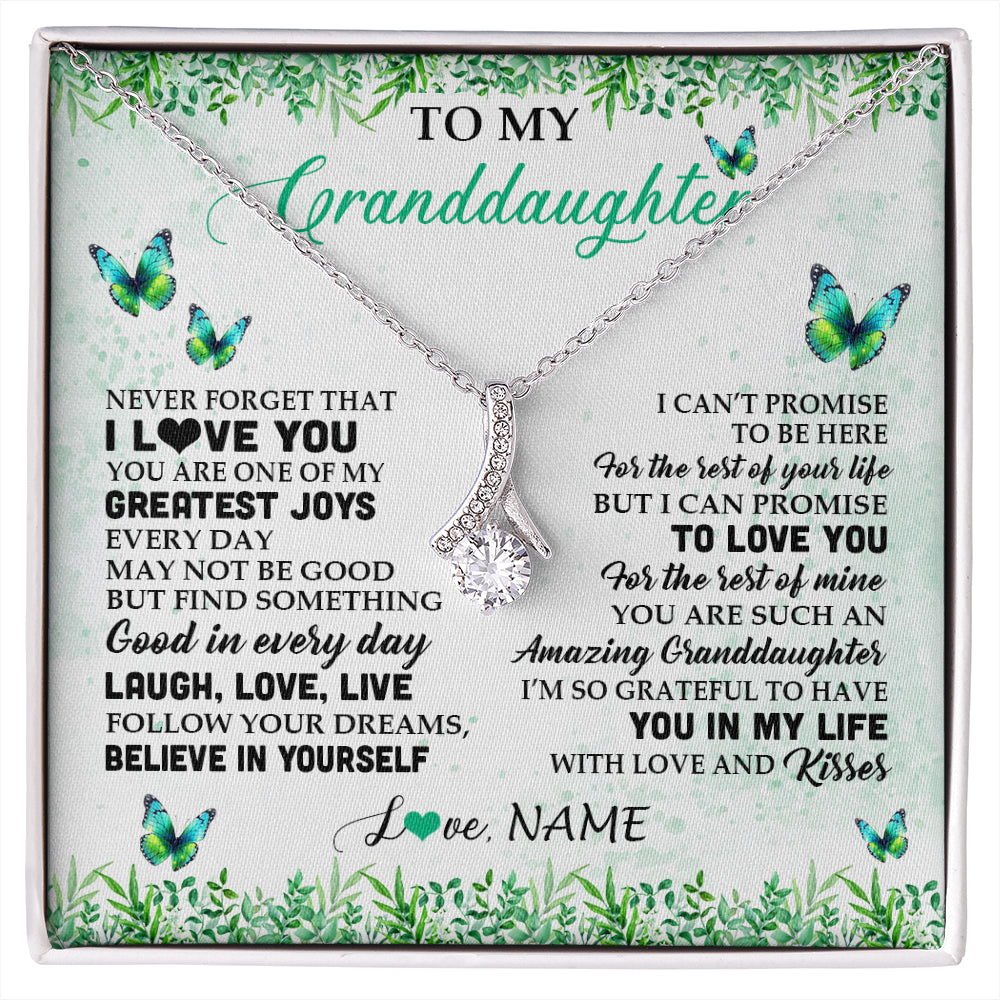 Alluring Beauty Necklace 14K White Gold Finish | 1 | Personalized To My Granddaughter Necklace From Grandma Papa Butterfly Laugh Love Live Birthday Motivational Quote Christmas Customized Gift Box Message Card | siriusteestore