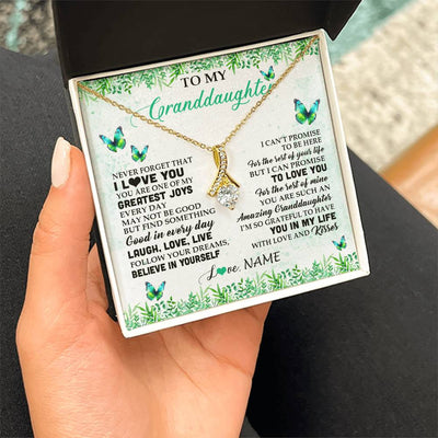 Alluring Beauty Necklace 18K Yellow Gold Finish | 2 | Personalized To My Granddaughter Necklace From Grandma Papa Butterfly Laugh Love Live Birthday Motivational Quote Christmas Customized Gift Box Message Card | siriusteestore