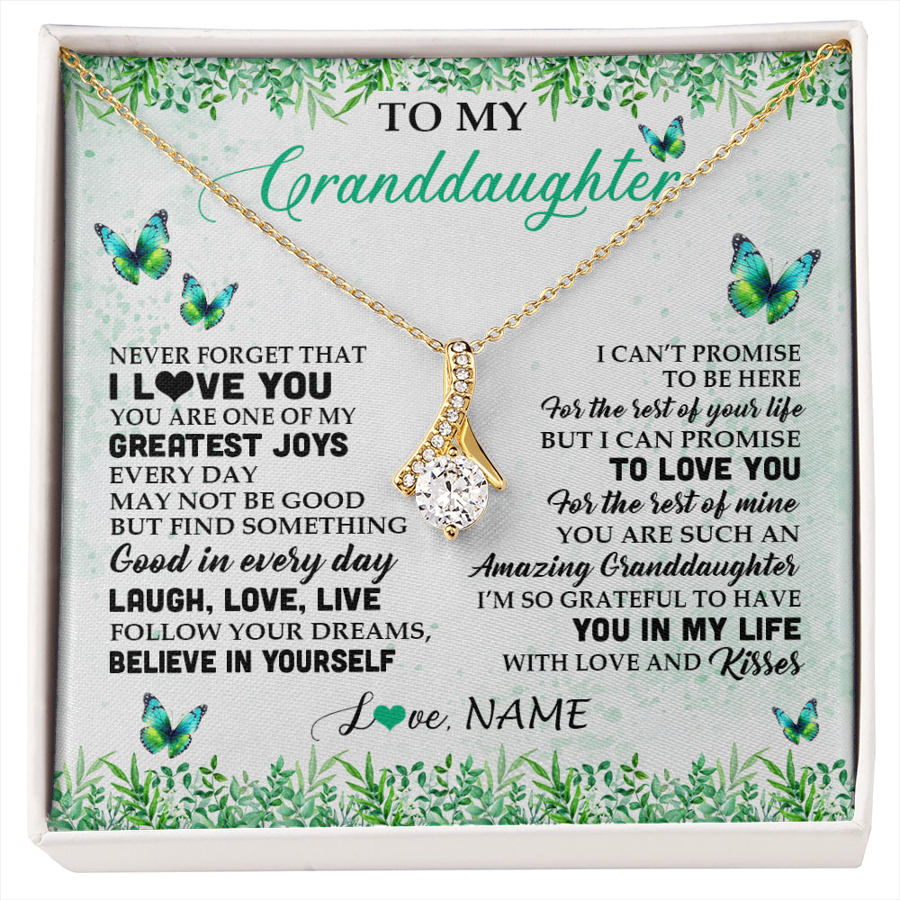 Alluring Beauty Necklace 18K Yellow Gold Finish | 1 | Personalized To My Granddaughter Necklace From Grandma Papa Butterfly Laugh Love Live Birthday Motivational Quote Christmas Customized Gift Box Message Card | siriusteestore