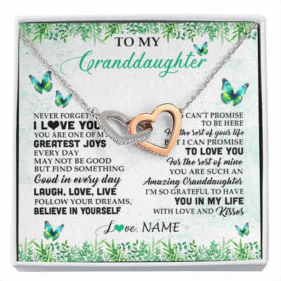 Interlocking Hearts Necklace Stainless Steel & Rose Gold Finish | 1 | Personalized To My Granddaughter Necklace From Grandma Papa Butterfly Laugh Love Live Birthday Motivational Quote Christmas Customized Gift Box Message Card | siriusteestore