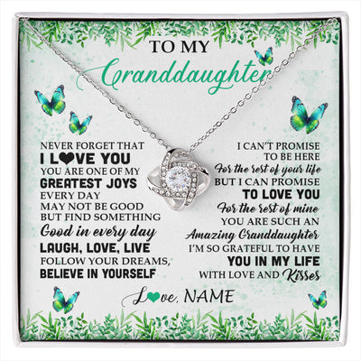 Love Knot Necklace 14K White Gold Finish | 1 | Personalized To My Granddaughter Necklace From Grandma Papa Butterfly Laugh Love Live Birthday Motivational Quote Christmas Customized Gift Box Message Card | siriusteestore