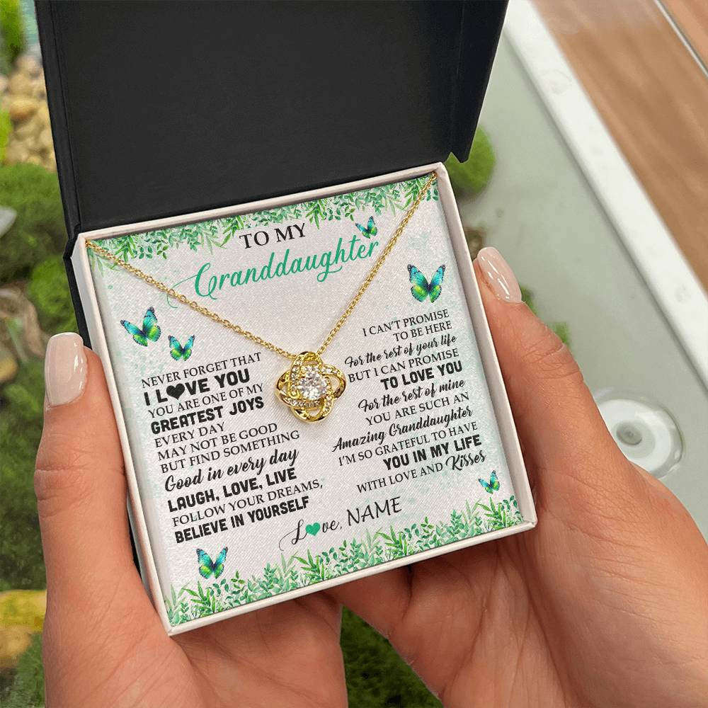 Love Knot Necklace 18K Yellow Gold Finish | 2 | Personalized To My Granddaughter Necklace From Grandma Papa Butterfly Laugh Love Live Birthday Motivational Quote Christmas Customized Gift Box Message Card | siriusteestore