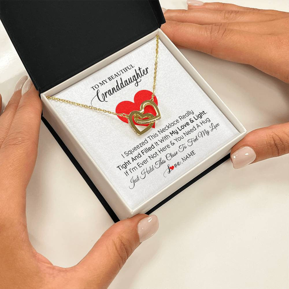 Interlocking Hearts Necklace 18K Yellow Gold Finish | 2 | Personalized To My Granddaughter Necklace From Grandma Papa I Squeezed This Necklace Granddaughter Birthday Christmas Customized Gift Box Message Card | siriusteestore
