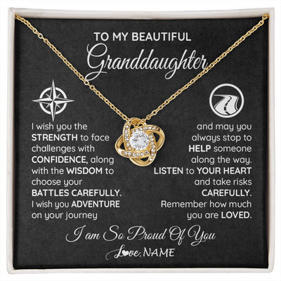 Love Knot Necklace 18K Yellow Gold Finish | 1 | Personalized To My Granddaughter Necklace From Grandma Papa I Wish You The Strength Birthday Graduation Inspirational Customized Gift Box Message Card | siriusteestore.myshopify