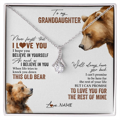 Alluring Beauty Necklace 14K White Gold Finish | 1 | Personalized To My Granddaughter Necklace From Grandma Papa Never Forget That I Love You Bear Granddaughter Birthday Christmas Customized Gift Box Message Card | siriusteestore