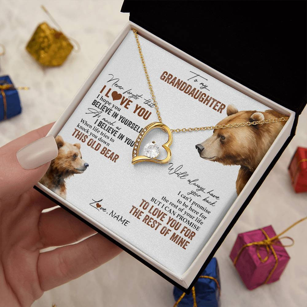 Forever Love Necklace 18K Yellow Gold Finish | 2 | Personalized To My Granddaughter Necklace From Grandma Papa Never Forget That I Love You Bear Granddaughter Birthday Christmas Customized Gift Box Message Card | siriusteestore