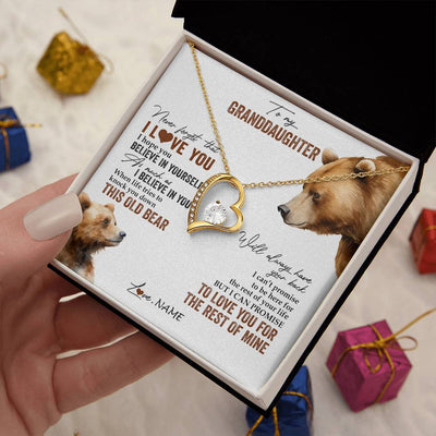 Forever Love Necklace 18K Yellow Gold Finish | 2 | Personalized To My Granddaughter Necklace From Grandma Papa Never Forget That I Love You Bear Granddaughter Birthday Christmas Customized Gift Box Message Card | siriusteestore