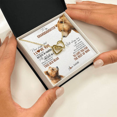 Interlocking Hearts Necklace 18K Yellow Gold Finish | 2 | Personalized To My Granddaughter Necklace From Grandma Papa Never Forget That I Love You Bear Granddaughter Birthday Christmas Customized Gift Box Message Card | siriusteestore