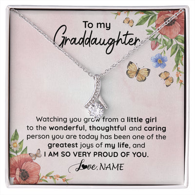 Alluring Beauty Necklace 14K White Gold Finish | 1 | Personalized To My Granddaughter Necklace From Grandma Papa Watching You Grow Granddaughter Birthday Graduation Christmas Customized Gift Box Message Card | siriusteestore