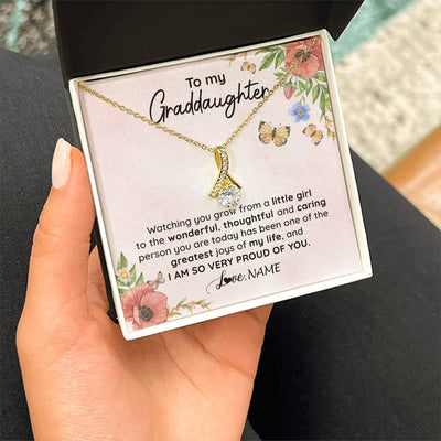 Alluring Beauty Necklace 18K Yellow Gold Finish | 2 | Personalized To My Granddaughter Necklace From Grandma Papa Watching You Grow Granddaughter Birthday Graduation Christmas Customized Gift Box Message Card | siriusteestore