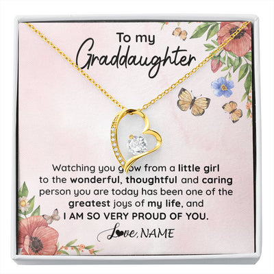 Forever Love Necklace 18K Yellow Gold Finish | 1 | Personalized To My Granddaughter Necklace From Grandma Papa Watching You Grow Granddaughter Birthday Graduation Christmas Customized Gift Box Message Card | siriusteestore