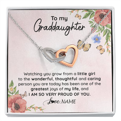 Interlocking Hearts Necklace Stainless Steel & Rose Gold Finish | 1 | Personalized To My Granddaughter Necklace From Grandma Papa Watching You Grow Granddaughter Birthday Graduation Christmas Customized Gift Box Message Card | siriusteestore