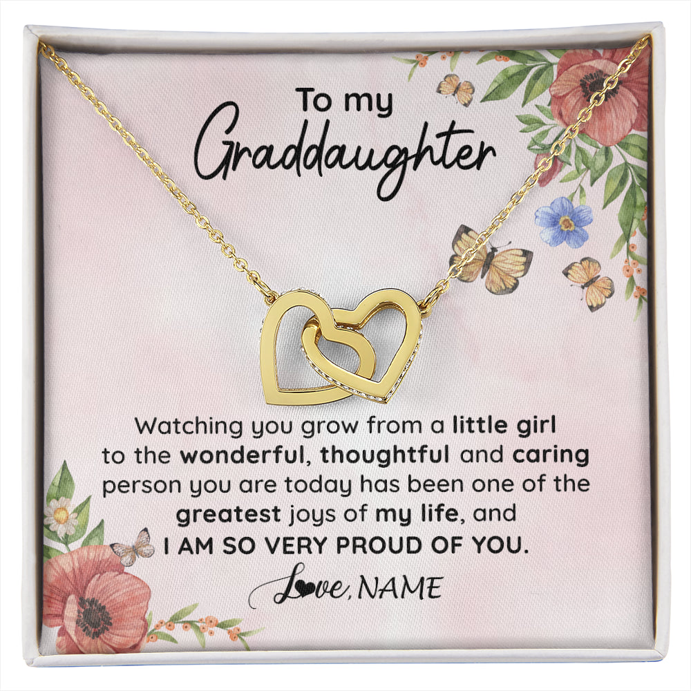 Interlocking Hearts Necklace 18K Yellow Gold Finish | 1 | Personalized To My Granddaughter Necklace From Grandma Papa Watching You Grow Granddaughter Birthday Graduation Christmas Customized Gift Box Message Card | siriusteestore