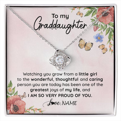 Love Knot Necklace 14K White Gold Finish | 1 | Personalized To My Granddaughter Necklace From Grandma Papa Watching You Grow Granddaughter Birthday Graduation Christmas Customized Gift Box Message Card | siriusteestore