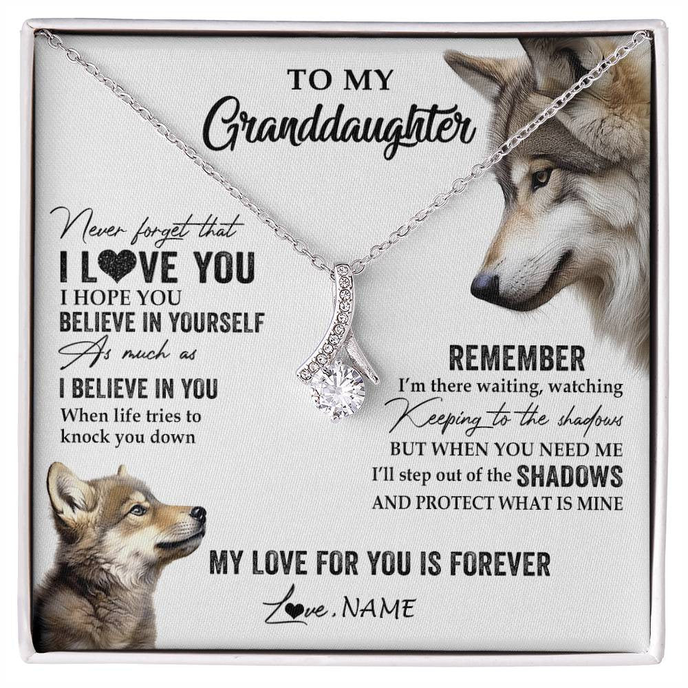 Alluring Beauty Necklace 14K White Gold Finish | 1 | Personalized To My Granddaughter Necklace From Grandma Papa Wolf My Love For You Is Forever Granddaughter Birthday Christmas Customized Gift Box Message Card | siriusteestore