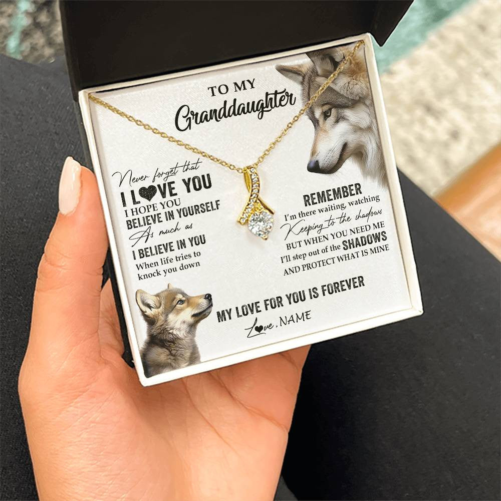 Alluring Beauty Necklace 18K Yellow Gold Finish | 2 | Personalized To My Granddaughter Necklace From Grandma Papa Wolf My Love For You Is Forever Granddaughter Birthday Christmas Customized Gift Box Message Card | siriusteestore