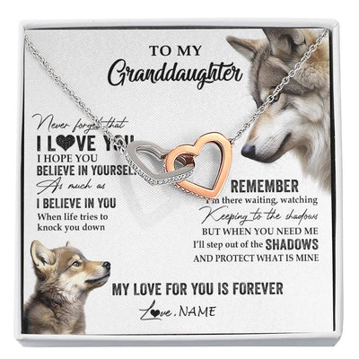 Interlocking Hearts Necklace Stainless Steel & Rose Gold Finish | 1 | Personalized To My Granddaughter Necklace From Grandma Papa Wolf My Love For You Is Forever Granddaughter Birthday Christmas Customized Gift Box Message Card | siriusteestore