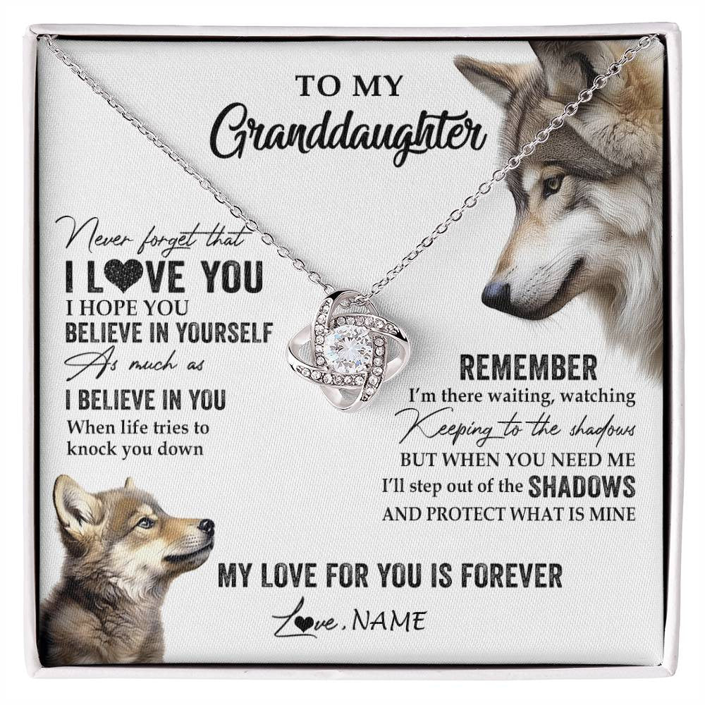 Love Knot Necklace 14K White Gold Finish | 1 | Personalized To My Granddaughter Necklace From Grandma Papa Wolf My Love For You Is Forever Granddaughter Birthday Christmas Customized Gift Box Message Card | siriusteestore