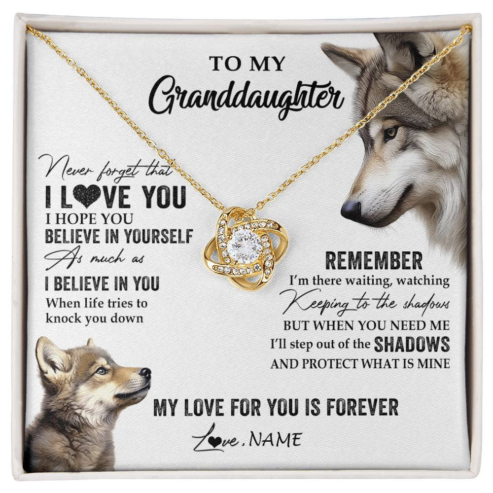 Love Knot Necklace 18K Yellow Gold Finish | 1 | Personalized To My Granddaughter Necklace From Grandma Papa Wolf My Love For You Is Forever Granddaughter Birthday Christmas Customized Gift Box Message Card | siriusteestore