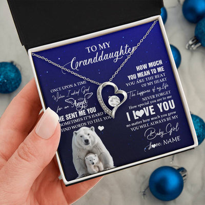 Forever Love Necklace 14K White Gold Finish | 2 | Personalized To My Granddaughter Necklace From Grandma Polar Bear Never Forget I Love You Granddaughter Birthday Christmas Customized Gift Box Message Card | siriusteestore