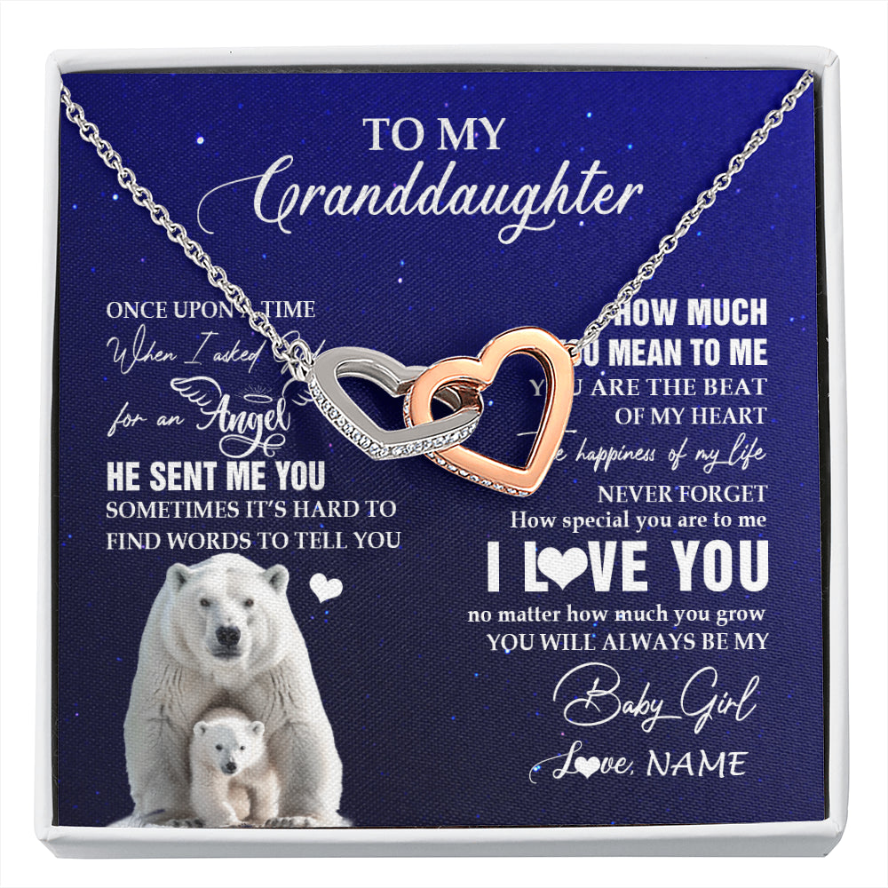 Interlocking Hearts Necklace Stainless Steel & Rose Gold Finish | 1 | Personalized To My Granddaughter Necklace From Grandma Polar Bear Never Forget I Love You Granddaughter Birthday Christmas Customized Gift Box Message Card | siriusteestore