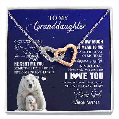 Interlocking Hearts Necklace Stainless Steel & Rose Gold Finish | 1 | Personalized To My Granddaughter Necklace From Grandma Polar Bear Never Forget I Love You Granddaughter Birthday Christmas Customized Gift Box Message Card | siriusteestore