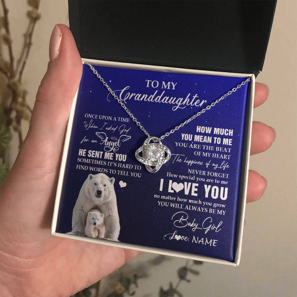 Love Knot Necklace 14K White Gold Finish | 2 | Personalized To My Granddaughter Necklace From Grandma Polar Bear Never Forget I Love You Granddaughter Birthday Christmas Customized Gift Box Message Card | siriusteestore