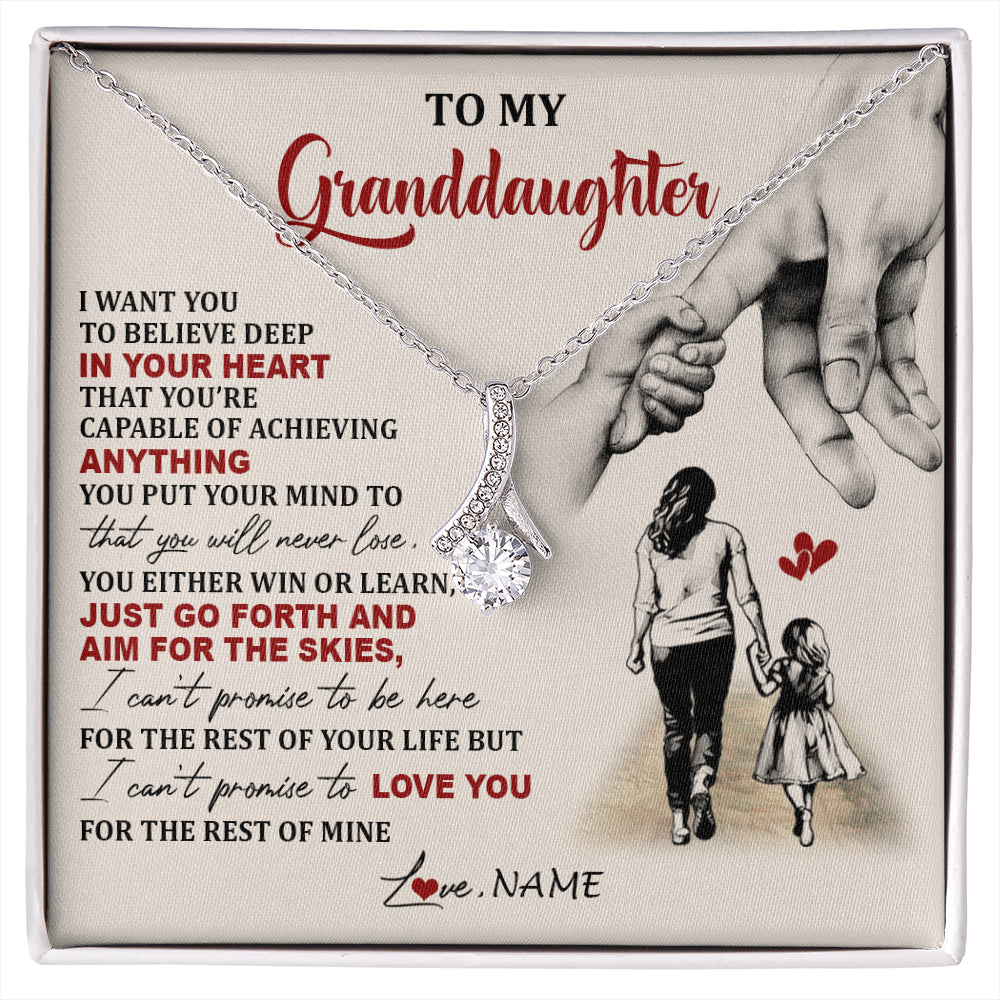 Alluring Beauty Necklace 14K White Gold Finish | 1 | Personalized To My Granddaughter Necklace From Grandma Promise To Love You Granddaughter Birthday Graduation Christmas Customized Gift Box Message Card | siriusteestore
