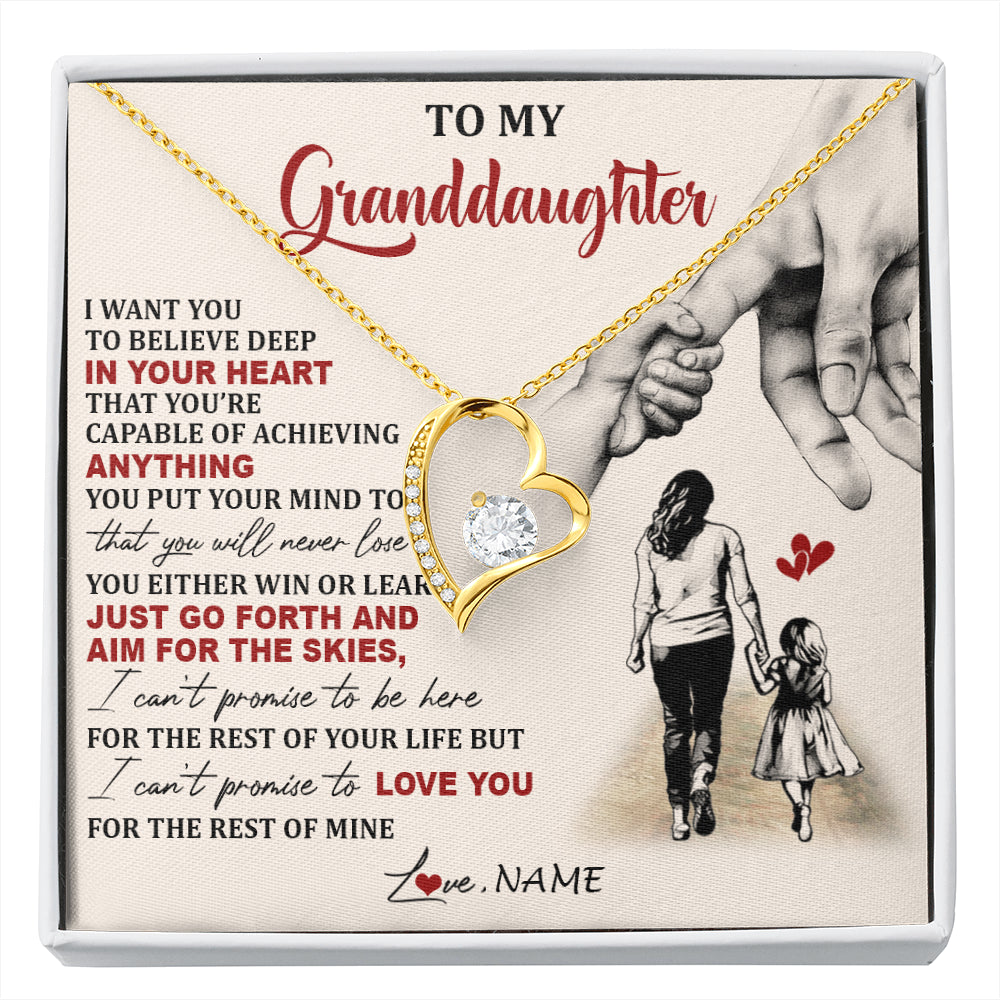 Forever Love Necklace 18K Yellow Gold Finish | 1 | Personalized To My Granddaughter Necklace From Grandma Promise To Love You Granddaughter Birthday Graduation Christmas Customized Gift Box Message Card | siriusteestore