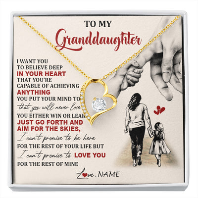 Forever Love Necklace 18K Yellow Gold Finish | 1 | Personalized To My Granddaughter Necklace From Grandma Promise To Love You Granddaughter Birthday Graduation Christmas Customized Gift Box Message Card | siriusteestore