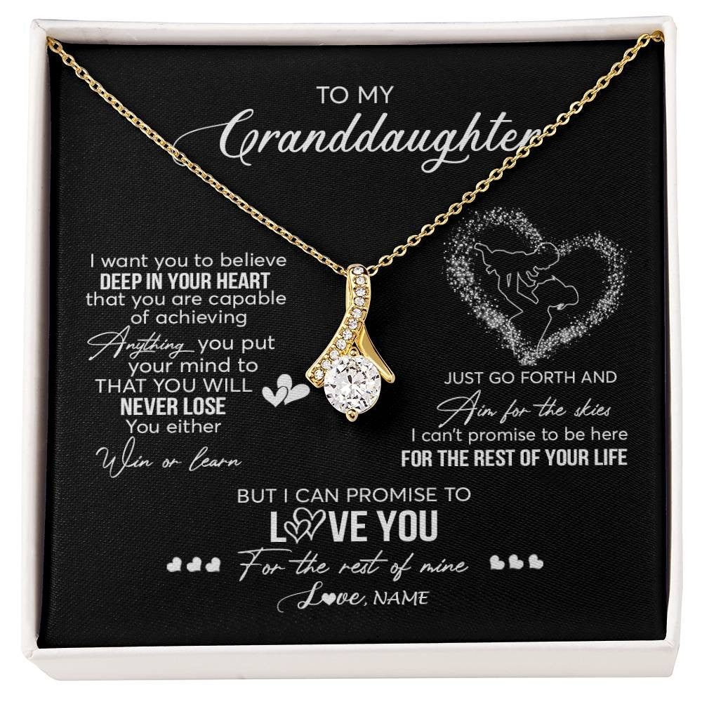 Alluring Beauty Necklace 18K Yellow Gold Finish | 1 | Personalized To My Granddaughter Necklace From Grandma Promise To Love You Granddaughter Birthday Graduation Christmas Pendant Customized Gift Box Message Card | siriusteestore