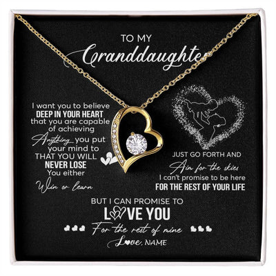 Forever Love Necklace 18K Yellow Gold Finish | 1 | Personalized To My Granddaughter Necklace From Grandma Promise To Love You Granddaughter Birthday Graduation Christmas Pendant Customized Gift Box Message Card | siriusteestore