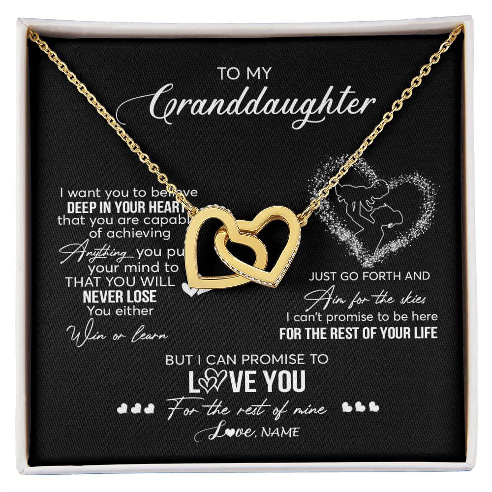 Interlocking Hearts Necklace 18K Yellow Gold Finish | 1 | Personalized To My Granddaughter Necklace From Grandma Promise To Love You Granddaughter Birthday Graduation Christmas Pendant Customized Gift Box Message Card | siriusteestore