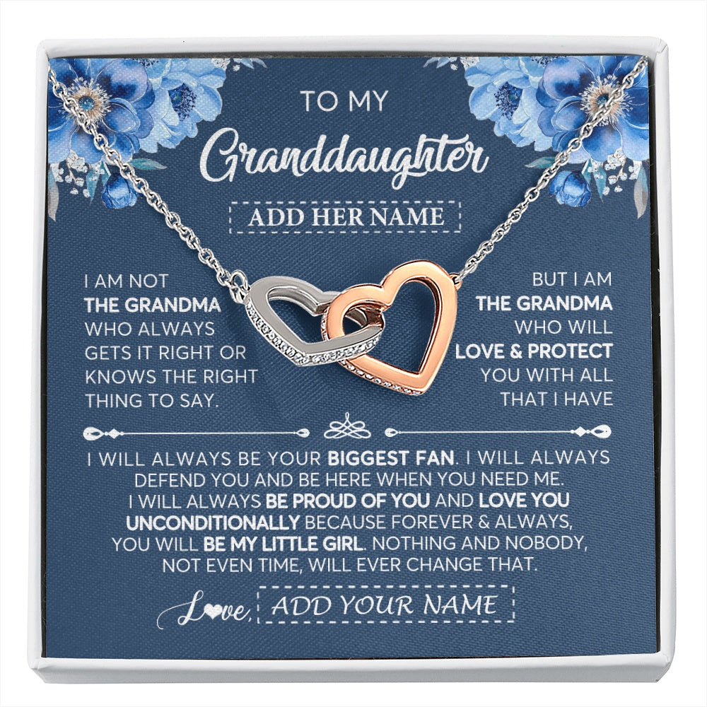 Interlocking Hearts Necklace Stainless Steel & Rose Gold Finish | 1 | Personalized To My Granddaughter Necklace From Grandma Proud Of You Birthday Gifts For Granddaughter Jewelry Gifts Christmas Custom Gift Box Message Card | https://siriusteestore.