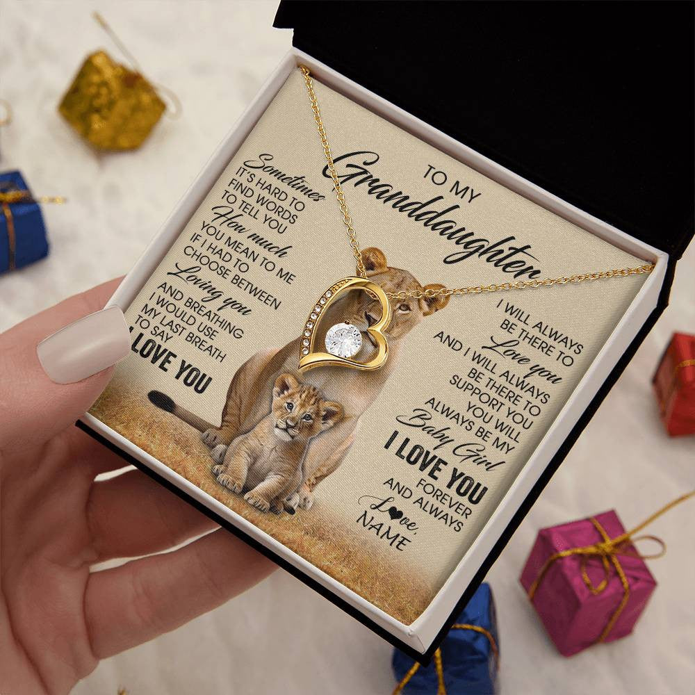 Forever Love Necklace 18K Yellow Gold Finish | 2 | Personalized To My Granddaughter Necklace From Grandma Sometimes It's Hard Lion Granddaughter Gift Birthday Jewelry Christmas Customized Gift Box Message Card | siriusteestore
