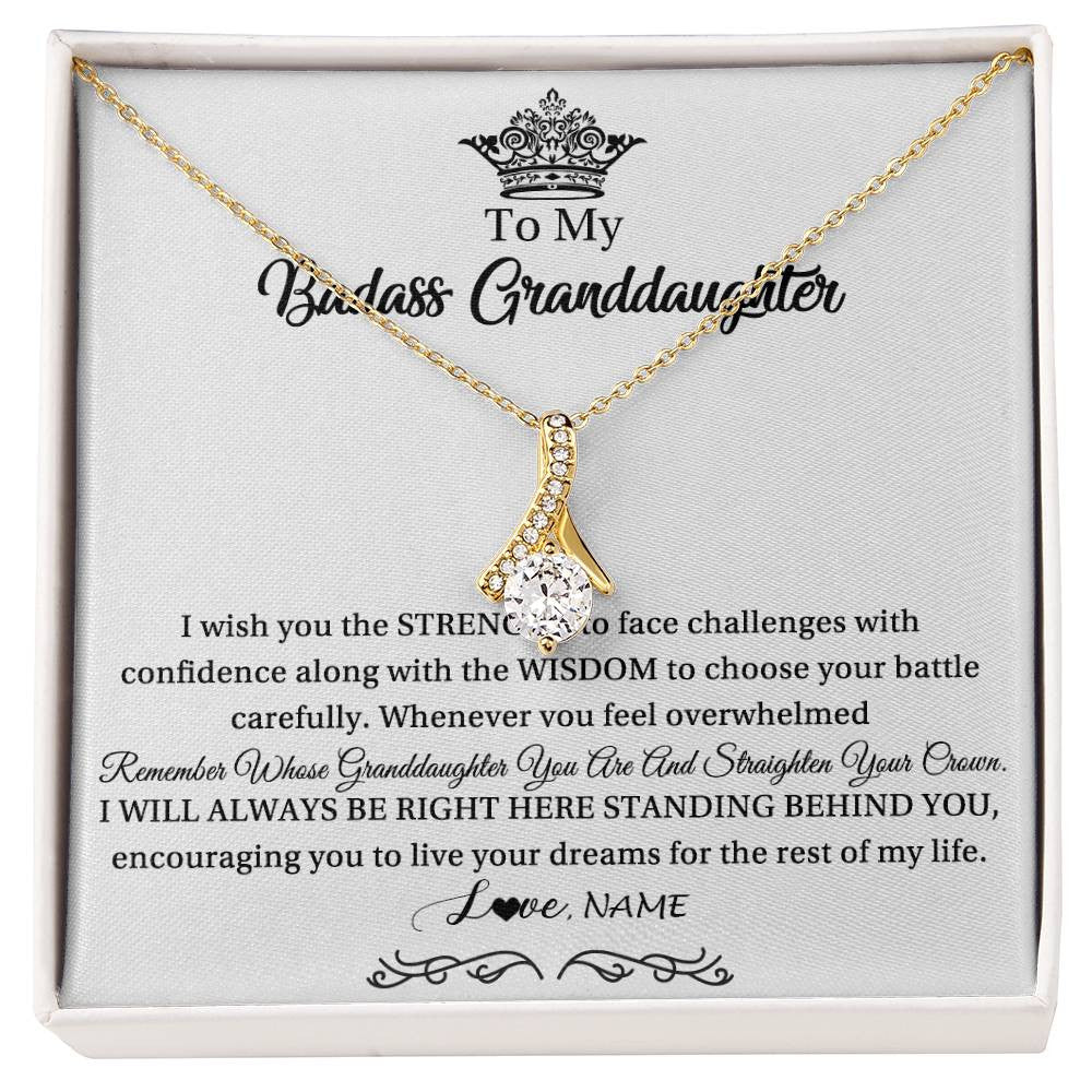 Alluring Beauty Necklace 18K Yellow Gold Finish | Personalized To My Granddaughter Necklace From Grandma Straighten Your Crown Granddaughter Jewelry Birthday Christmas Customized Gift Box Message Card | siriusteestore