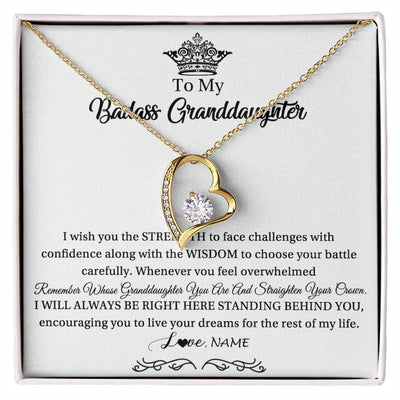 Forever Love Necklace 18K Yellow Gold Finish | Personalized To My Granddaughter Necklace From Grandma Straighten Your Crown Granddaughter Jewelry Birthday Christmas Customized Gift Box Message Card | siriusteestore