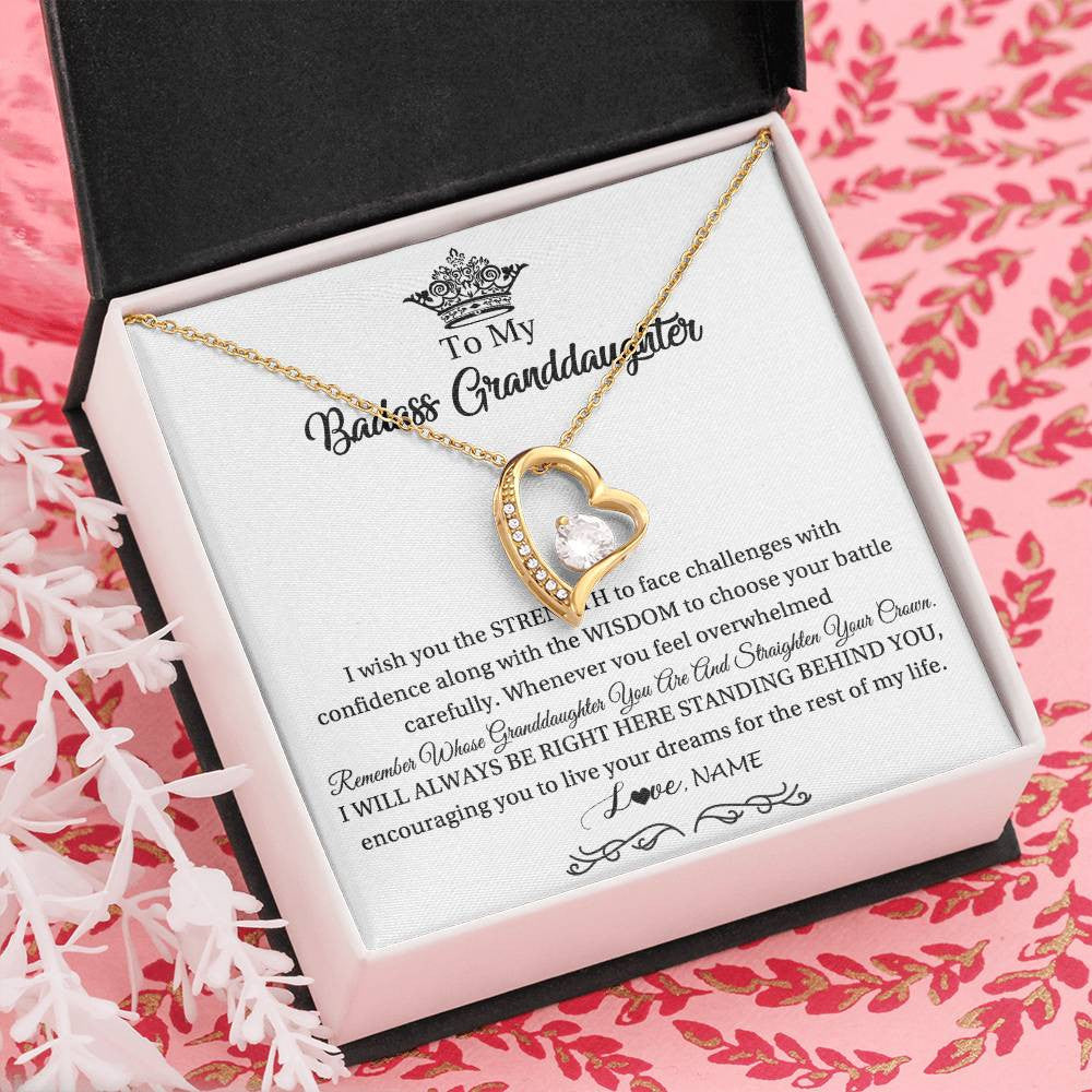 Forever Love Necklace 18K Yellow Gold Finish | Personalized To My Granddaughter Necklace From Grandma Straighten Your Crown Granddaughter Jewelry Birthday Christmas Customized Gift Box Message Card | siriusteestore